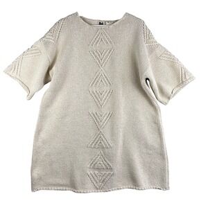 MIRTH Knit Diamond Pattern Short Sleeve Tunic Dress Beige Made in Peru Size L